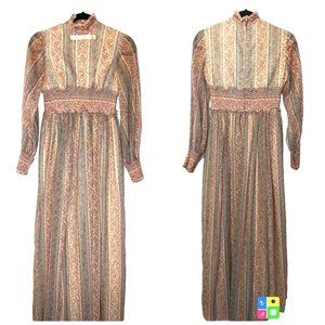 Vintage 60s Romantic Maxi Dress Cottagecore Victoriana Fairiecore Prairie (BT)